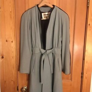 Vintage 1960's Joseph Magnin Wool Coat w Sash Light Blue Grey Small